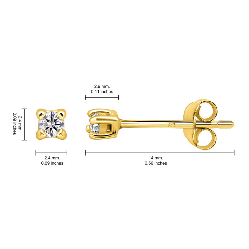 B. BRILLIANT Gold Stud Earrings for Women Yellow Flashed Sterling Silver 2mm Round Stud Tiny CZ Earring Set for Men Women, 2 Pairs - Image 3